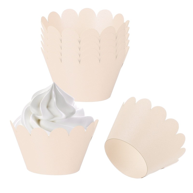 Cupcake Wrappers Paper, 50 Pack Baking Cups Standard Wave Decor, Light Pink