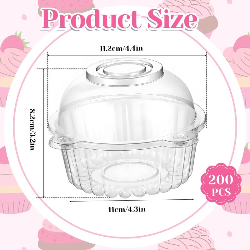 200 Pack Individual Cupcake Holders Plastic Cupcake Containers Clear Disposab... gallery