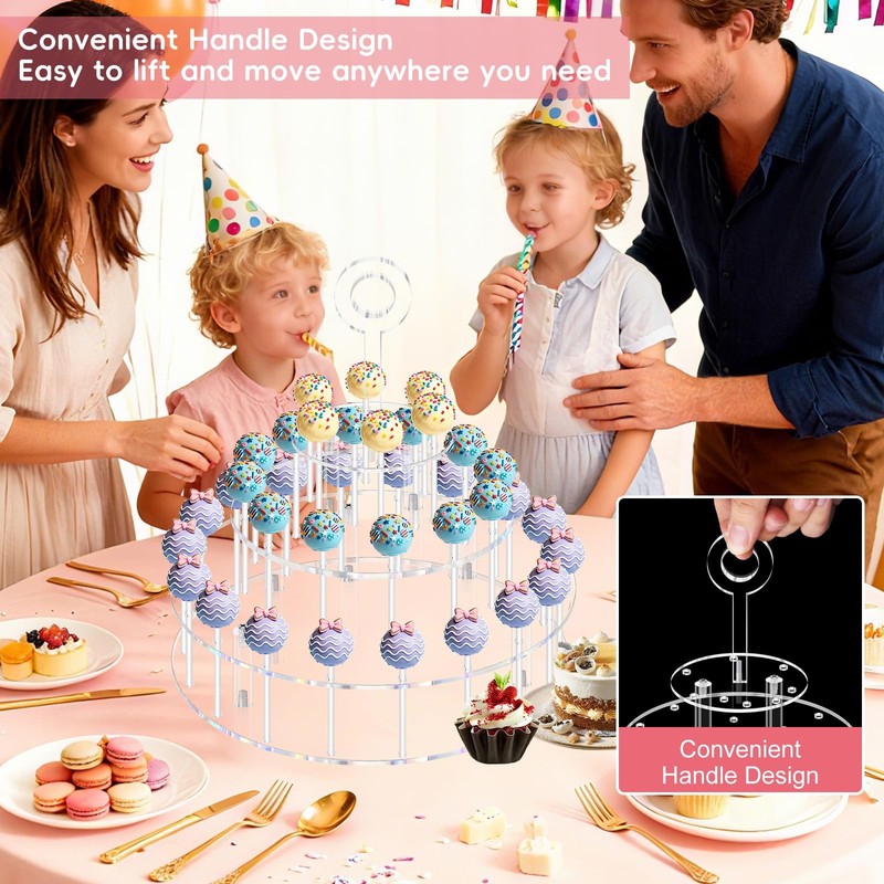3 Tier Acrylic Lollipop Stand Clear Cake Pop Holder 36 Holes Display Rack gallery