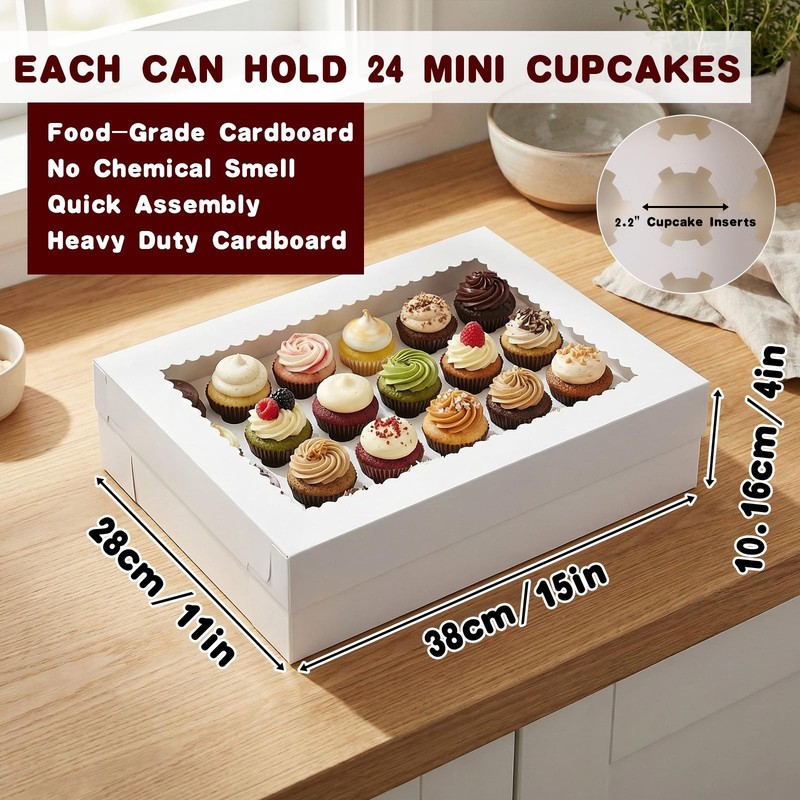 10 Pack Cupcake Boxes with Window and Inserts, 24 Pcs Mini Cupcakes Container... gallery