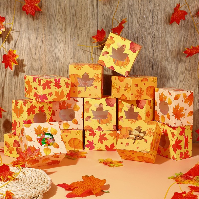 100 PCS Thanksgiving Cookie Boxes Window Fall Maple Leaf Pumpkin Bakery Treat gallery