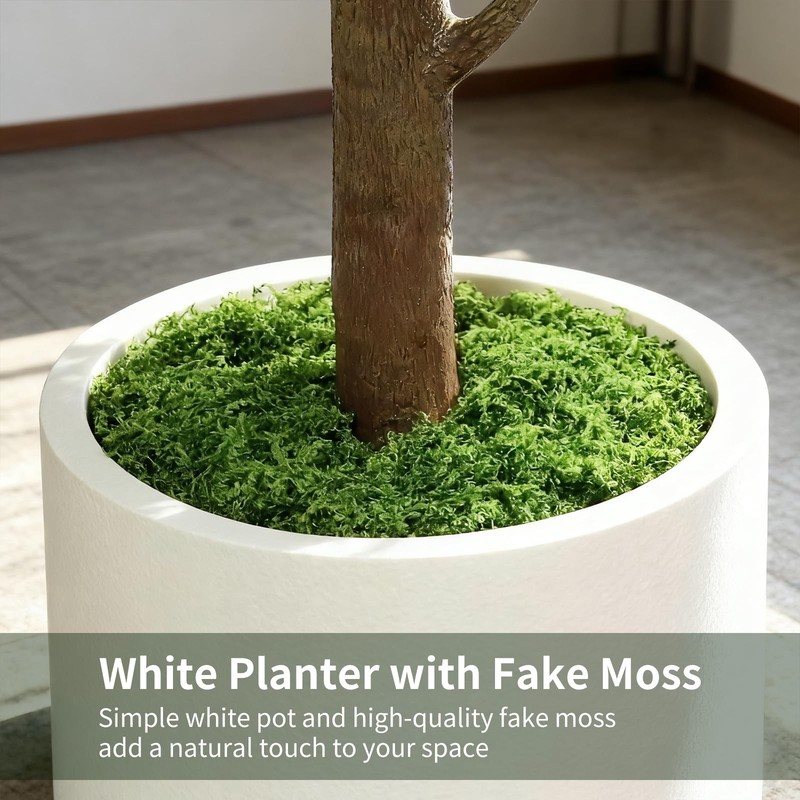 Pepeuni 5Ft Artificial Fiddle Leaf Fig Tree White Planter Fake Moss Realistic gallery