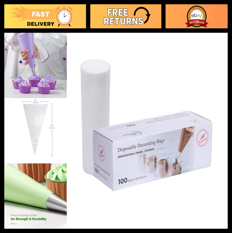 18″ Disposable Piping Bags – Large Capacity Biobased Pastry Bags, 100 Pack