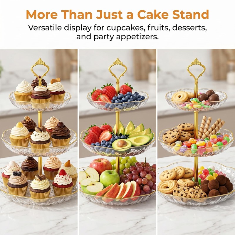 3 Tier Cupcake Stand,Fruit Basket and Cake Stand,Light Luxury Acrylic 3 Tier ... gallery