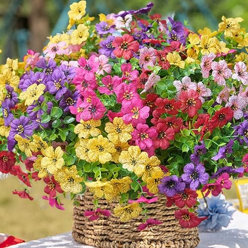 Artificial Flowers for Outdoor, UV Resistant 20 Yellow Purple Rosy Pink Red gallery