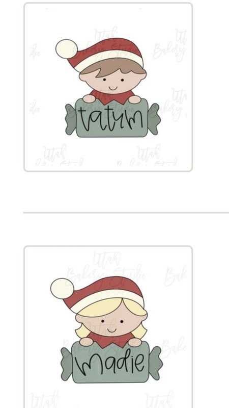 Elf Boy & Girl Name plaque cookie cutter Set 4 inches Christmas cookie cutter gallery