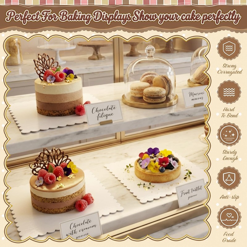 30 PCS 8 Inch Square Cake Boards White Wave Scalloped Cardboard Base Pizza gallery