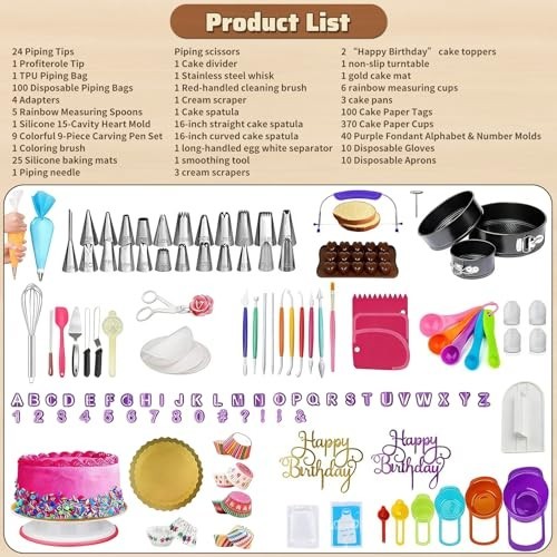 720PCS Cake Decorating Set - Turntable, Pans, Piping Tips, Spatulas & Tools gallery