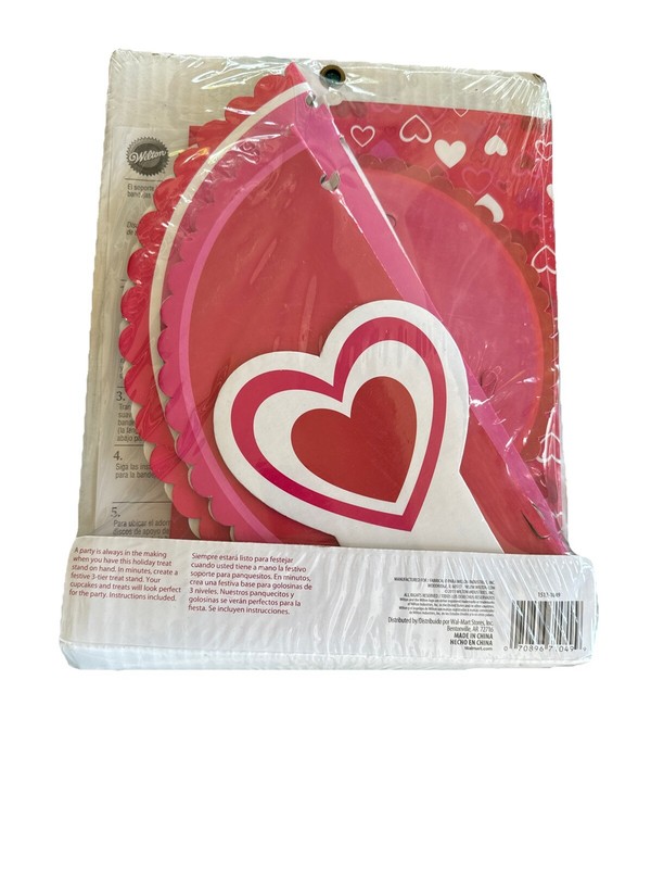 Wilton Valentine's Day 3 Tier Cardboard 24 Cupcake Stand Holder Red White Hearts gallery