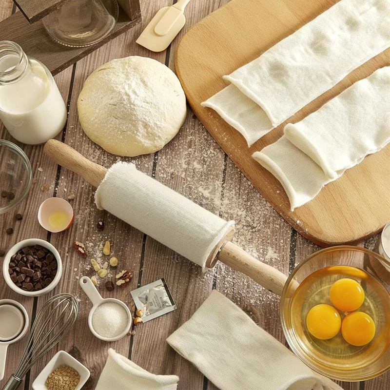 4pc Rolling Pin Covers Cotton Non-Stick Dough Sleeves Pastry Socks 15" White gallery
