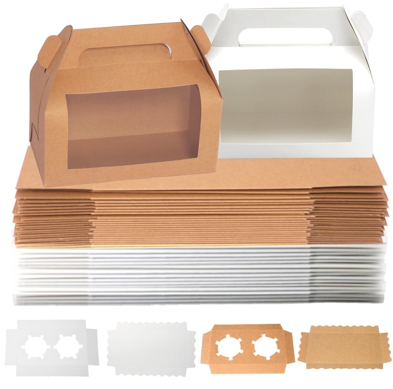 24pcs Bento Paper Gable Cake Boxes with Window 6.8×3.6×3.1 inch Handle Bakery…