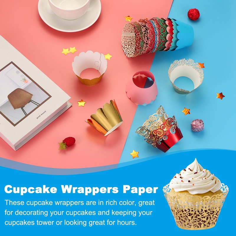 Cupcake Wrappers Paper, 50 Pack Baking Cups Vine Decor, Reflective Gold gallery
