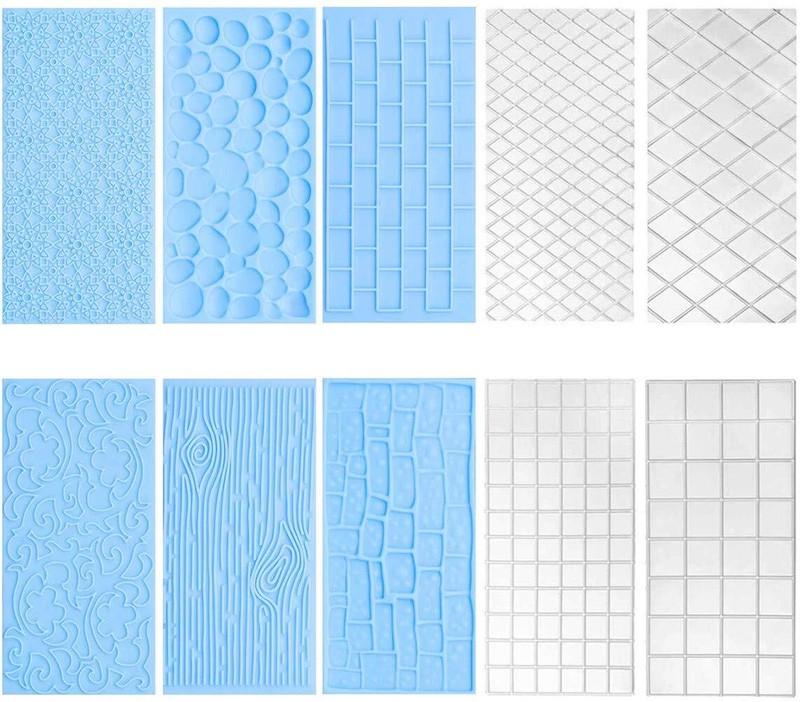 10 Set Fondant Impression Mat Mold Lace Embossing Mat Tree Bark/Brick Wall/Fl…