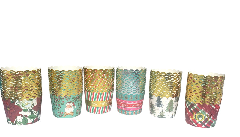 72 Thick Holiday Cheer Heavy Baking Cups Christmas 6 Designs 2 x 2.75 in