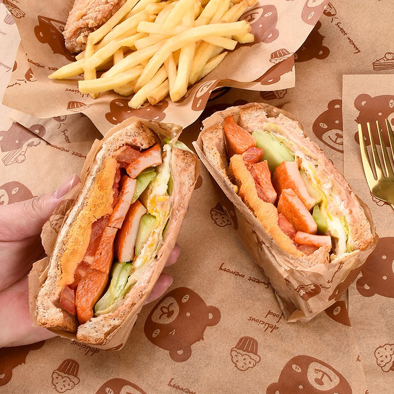 100PC Sandwich Packaging Paper Food Grade Without BisphenolA Oil Resistant Paper gallery