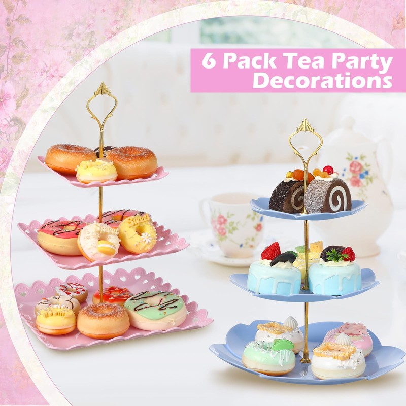6 Sets Tea Party Decorations of 3 Tier Plastic Cupcake Stand Dessert Plates C... gallery
