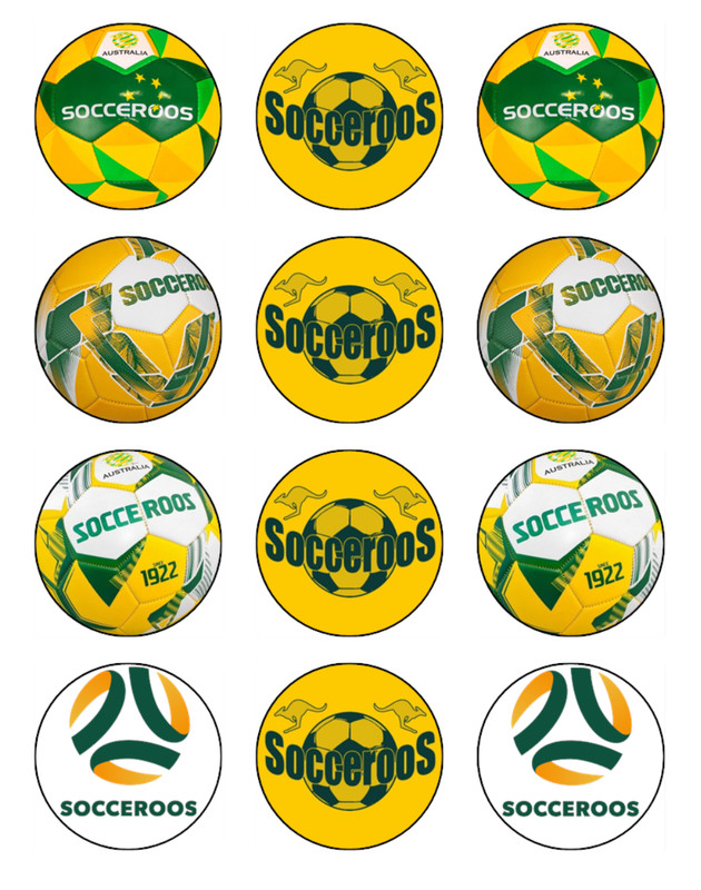 Socceroo Icing Cupcake Toppers – Edible Soccer Cake Decorations – 2 Sizes