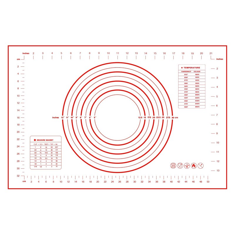 Baking Mat With Measurements - 0.7mm New Upgraded Non-slip 24"L x 16"W, Red