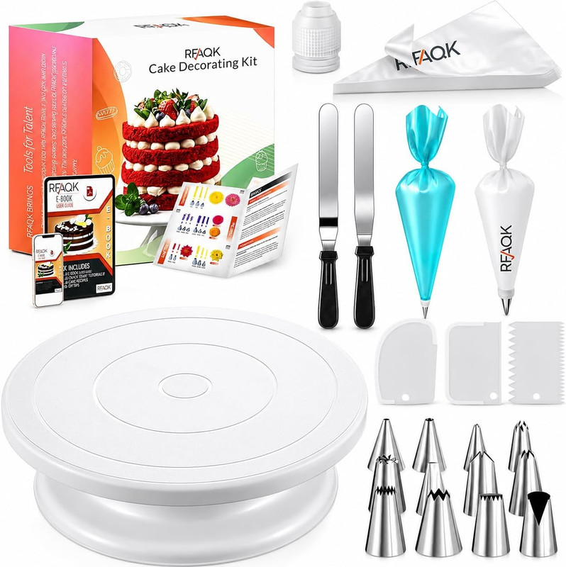 72Pcs Cake Decorating Supplies Kit for Beginners – Cake Turntable with 50 Piping