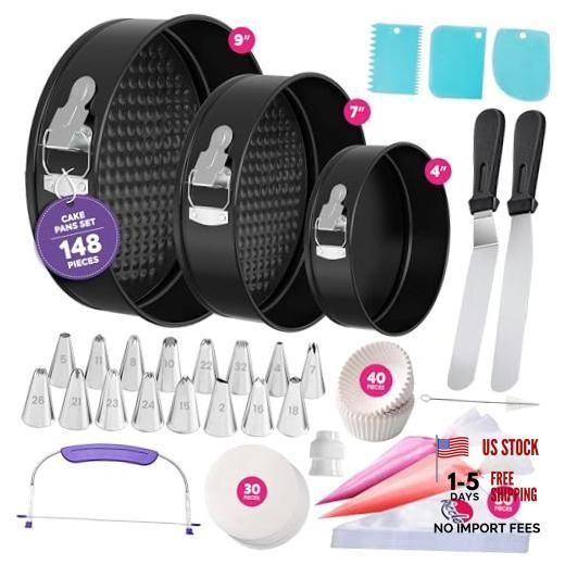 PCs Cake Pan Set for Baking, 3 Non-Stick Springform Pan Set (4, 7, 9 148