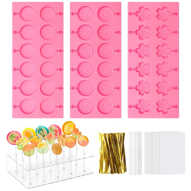 304Pcs Silicone Lollipop Molds Kit – Pink Lollipop Candy Molds with 15 Holes,…