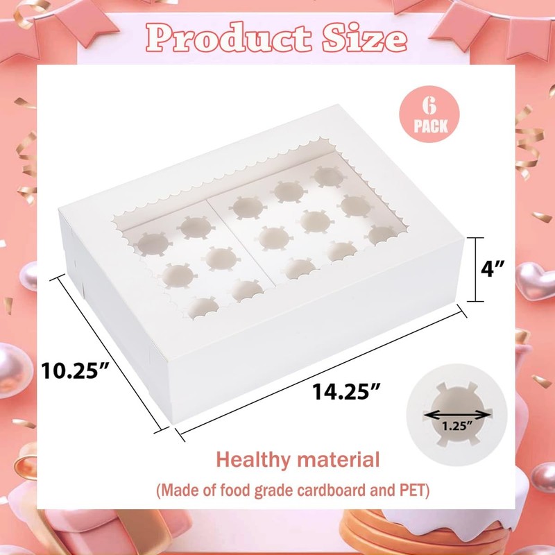 Mini Cupcake 6 Pack,Holds 24 Mini Cupcakes,Cupcake Holder, 14x10x4 Inch White... gallery