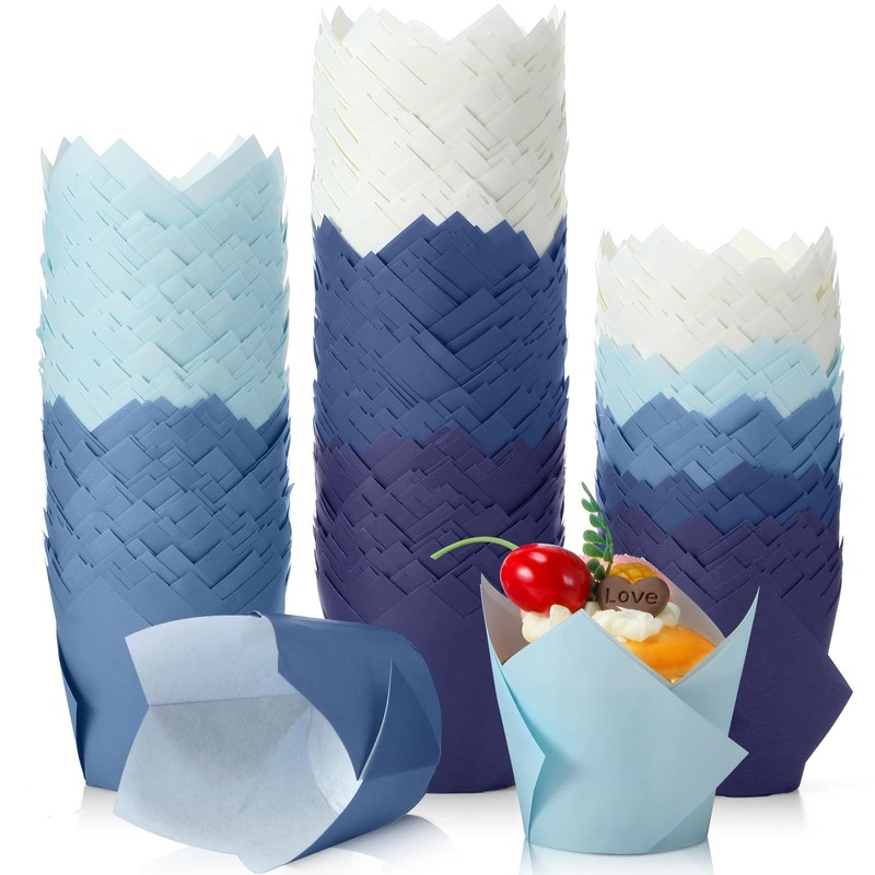 500 Pcs Jumbo Gradient Blue Tulip Cupcake Liners Party Cupcake Baking Liners …