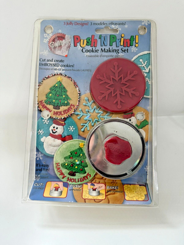Wilton Push N Print Cookie Making Set Christmas 3 Designs 2007 2308-4003
