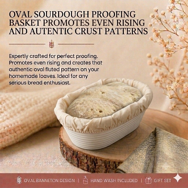Oval Sourdough Proofing Basket Banneton Ribbed Plastic White w/ Cloth Liner