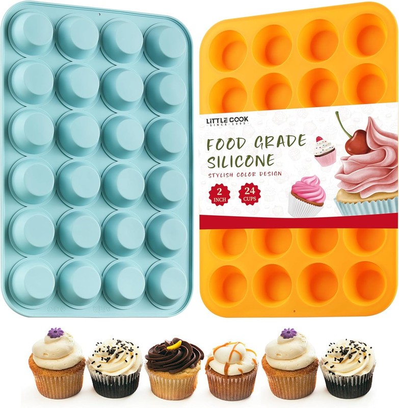 2PCS Silicone Mini Muffin & Cupcake Pan Set, 14*9.6, Orange + Peacock Blue