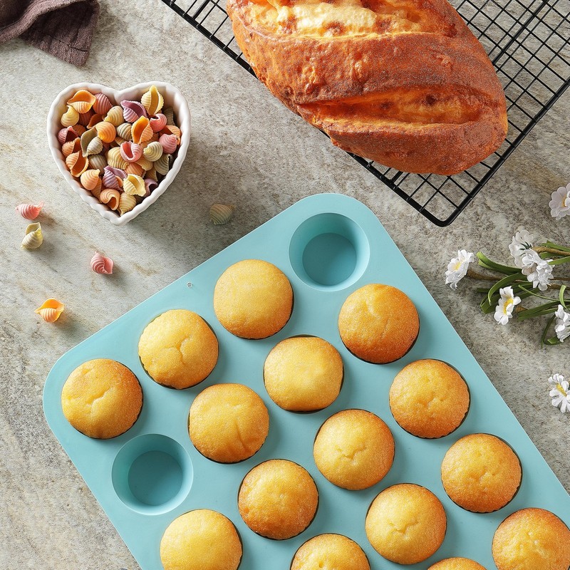 2PCS Silicone Mini Muffin & Cupcake Pan Set, 14*9.6, Orange + Peacock Blue gallery