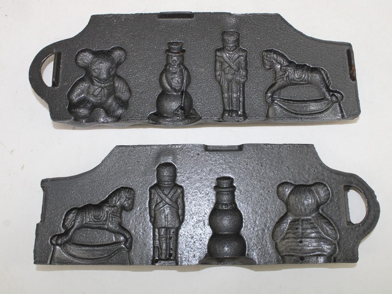 Vintage John Wright Cast Iron Christmas Candy Mold Snowman, Rocking Horse++ gallery