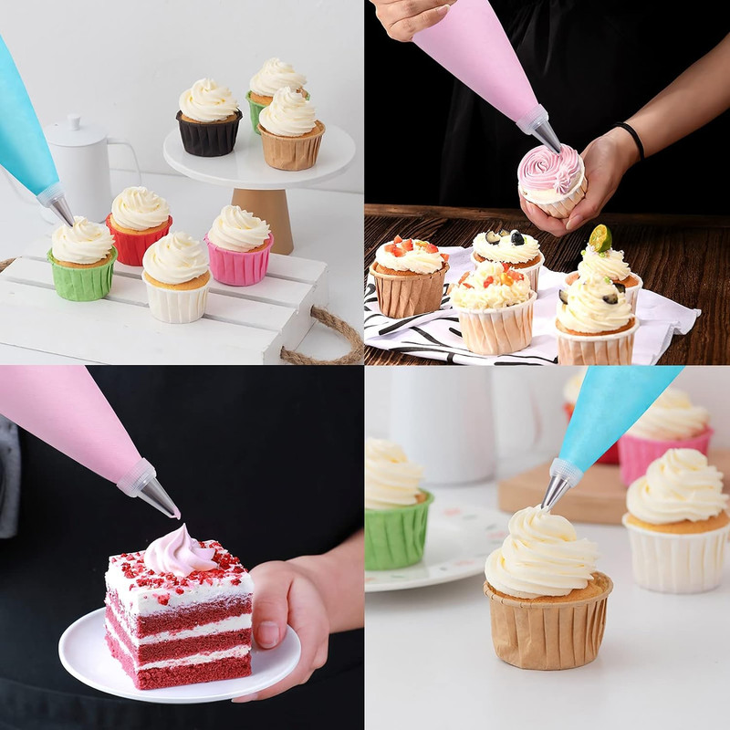 Piping Bags and Tips Set, 100Pcs 12 Inch Pastry Bags, Icing Bags Disposable for gallery