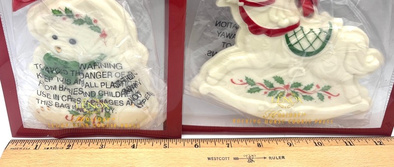 2 New Lenox Cookie Press Ornament Teddy Bear & Rocking Horse Ribbon for Hanging gallery
