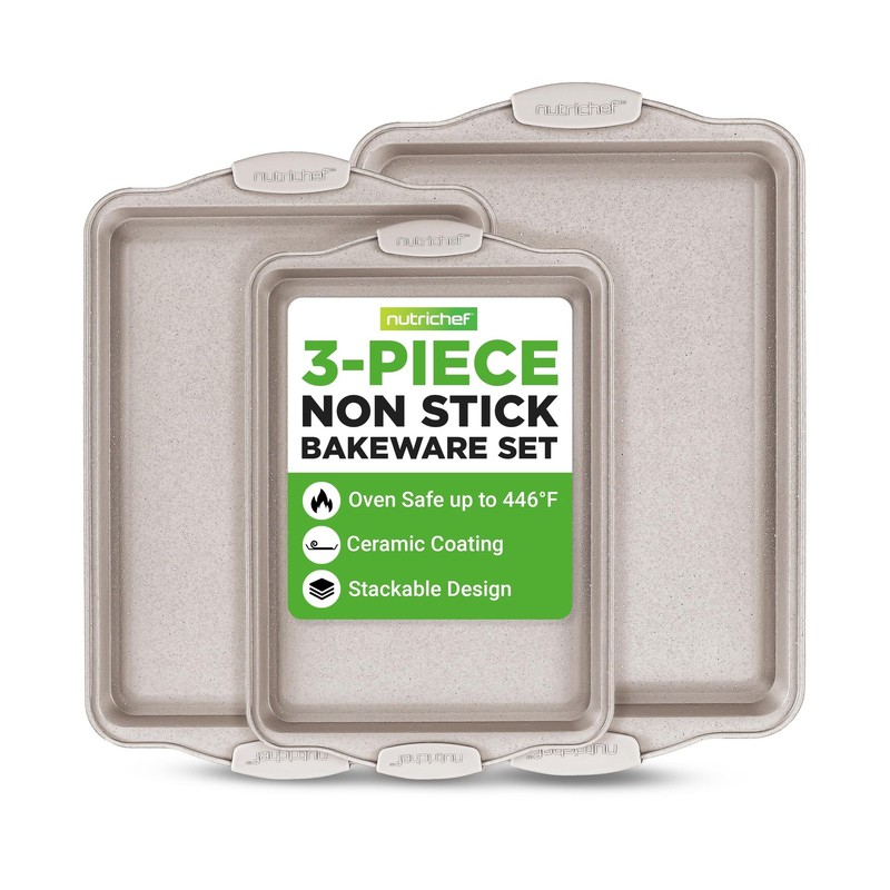 NutriChef 3 Piece Nonstick Cookie Sheets for Baking – Premium C… USA Fast Ship