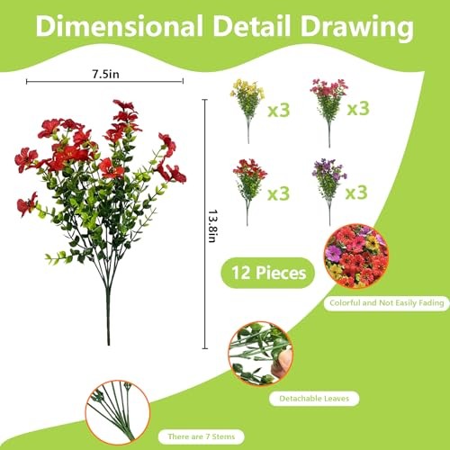 12 Bundles Artificial Flowers for Spring Summer Outdoor Decoration Mixed Color gallery