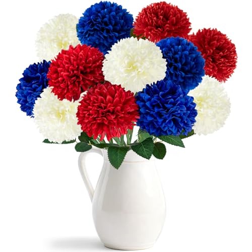 4th of July Decorations Patriotic Decor 12Pcs Artificial Flowers Red White gallery