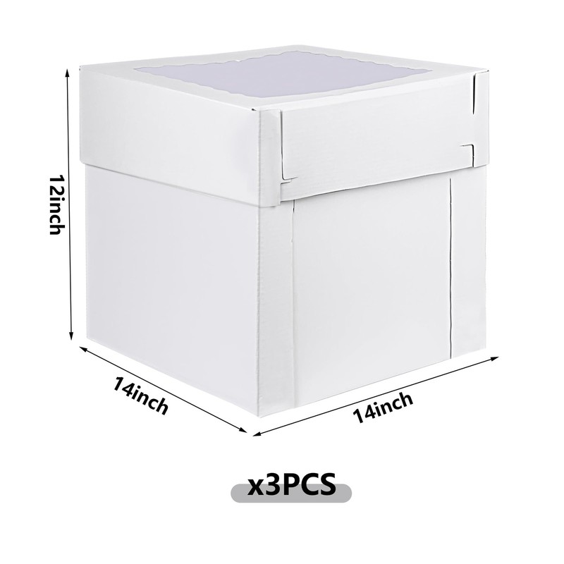 3 PCS White Tall Cake Boxes 14x14x12 inch with Window White Disposable Baking... gallery