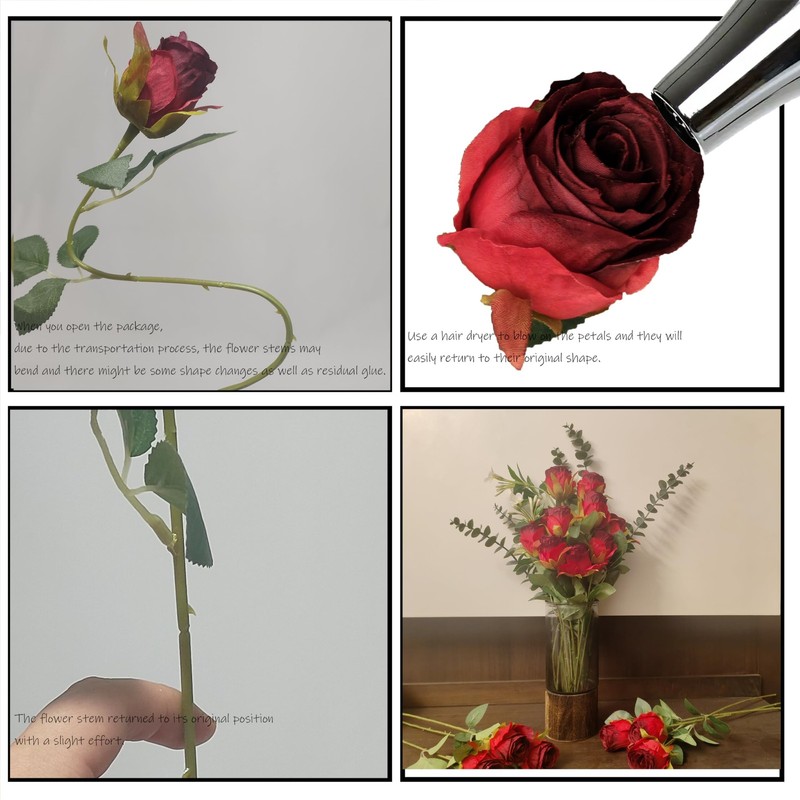 HZYZZYQ Artificial Roses 50 Pcs - Lifelike Single Stem Fake Roses with Natural P gallery