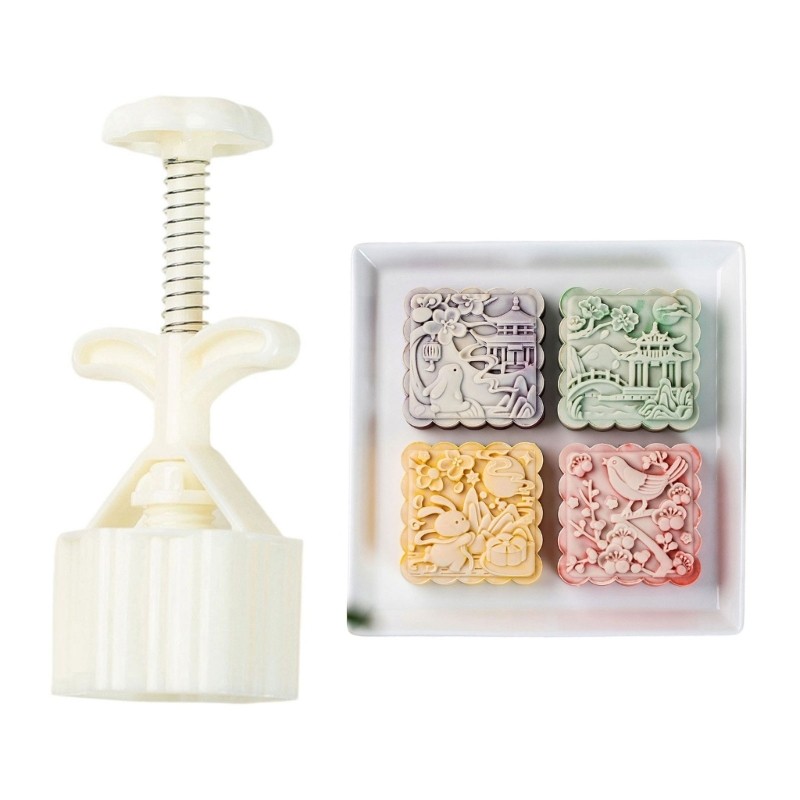 Square Mooncakes Press Molds Set 4Pcs Cultural Pattern 75g Baking gallery