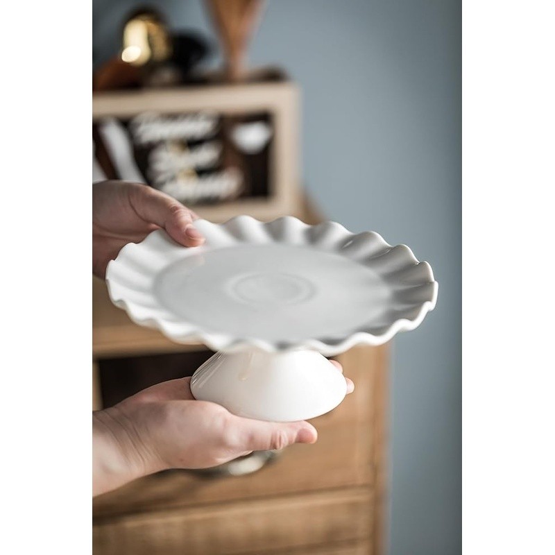 Elegant Porcelain Mini Cake Stand Ruffle Trim Dessert Display Home Decor New gallery