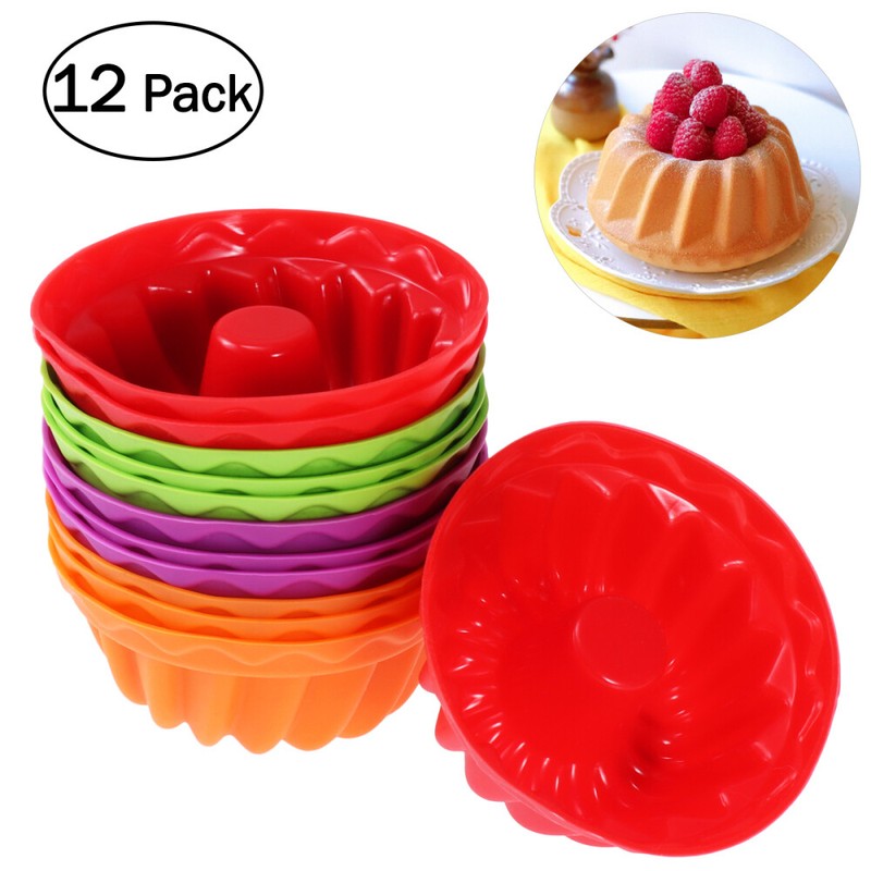12Pcs Cake Pan Pan Bread Baking Muffins Cake Service Silicone Mould Set