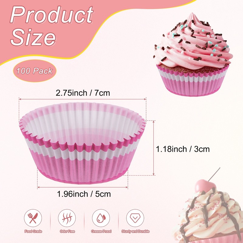 100-Pack Standard Cupcake Liners, Cupcake Wrappers for Wedding/Party[Pink/White] gallery
