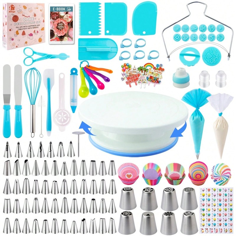 Beginner Cake Decorating Kit Turntable Piping Tools Creative Baking Set Easy Lea