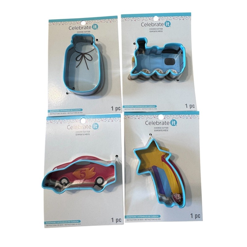 Celebrate It OS Blue Cookie Cutter Set 4pc Mason Jar Train Car Star Kids