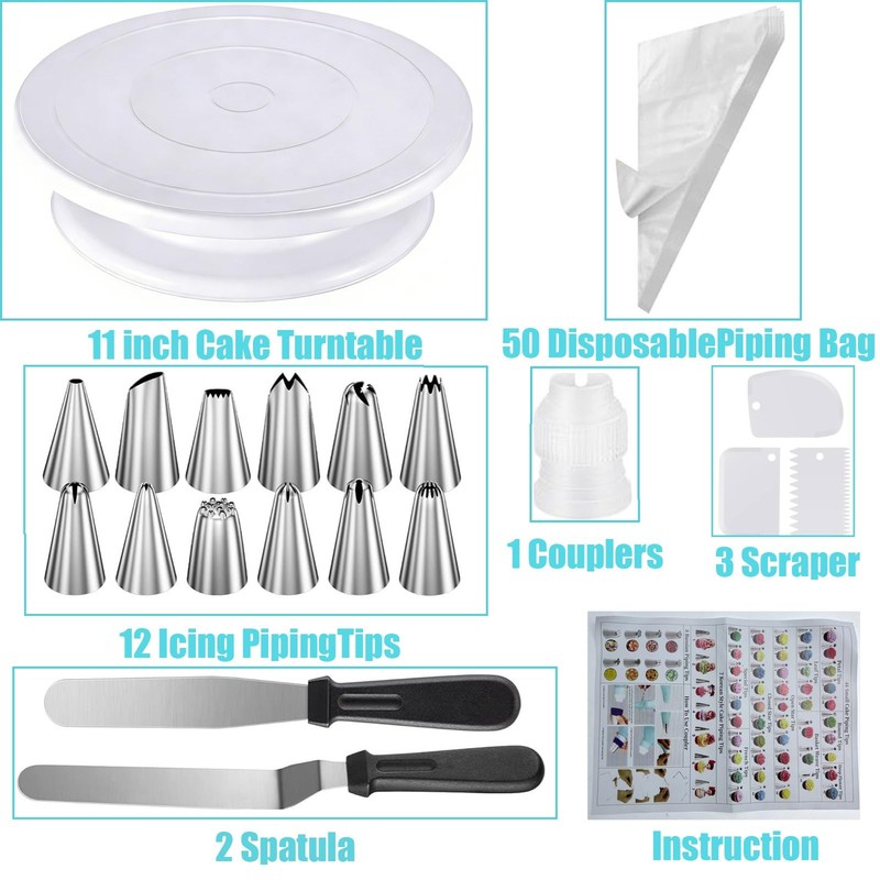 69 PCS Cake Decorating Kit, Baking Supplies - 12'' Cake Stand Turntable with ... gallery