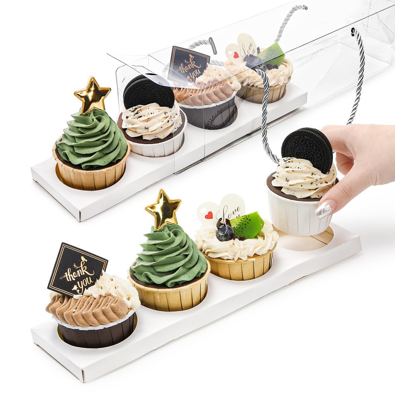 24 PCS Clear Cupcake Box Handle 12x3x3 Inch 4 Count Plastic Dessert Bin gallery