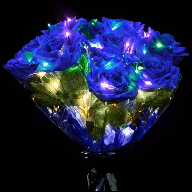 Riceshoot 24 Pcs Mothers Day Flower Rose Lights Led Glowing Artificial Flowers
