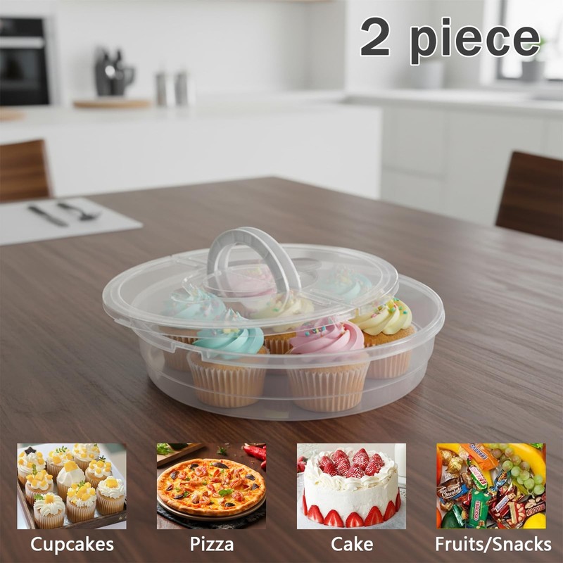 2 Pack 11.8" Cupcake Containers, Cupcake Carrier with Foldable Lid and Handle... gallery