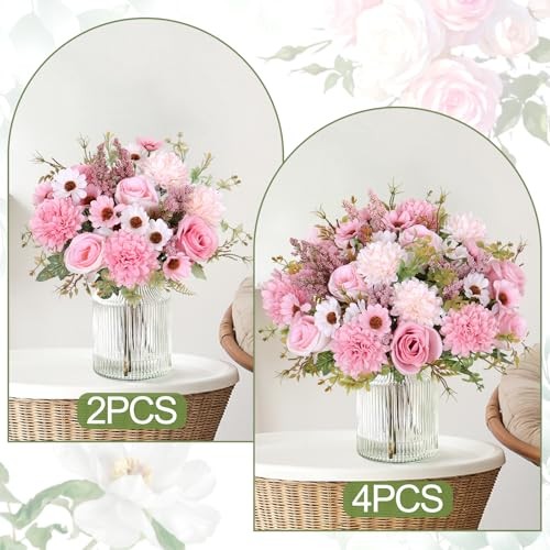 Artificial Flowers Like Real Artificial Bouquet 2 Packs Silk 2pcs Pink gallery